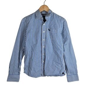 Abercrombie Kids Boys Button‎ Down Shirt Large Blue Striped Oxford Moose Vintage